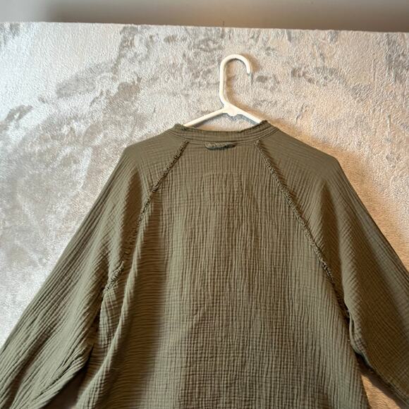 Aerie Gauzy Coverup Shirt Olive Green Size Small Oversized Fit Distressed - Picture 6 of 6